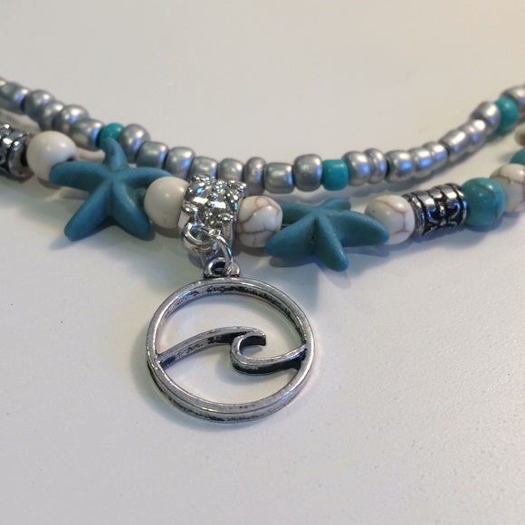 Boho Wave Anklet Silver Turquoise Beading - Picture 2 of 5